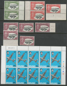 BRUNEI: 1952 2c & 8c part sheets, $1 pair $2 x3 & $5 x5 then 1970s issues including 1972 Brunei Museum x16 sets & Hendon Museum x10 sets, Cat £320+. (approx 200)