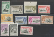 FALKLAND ISLANDS: DEPENDENCIES: 1954-62 ½d to £1 including half-sheets or large blocks to 1/-, noted 1d Retouch to Cross-Hatching (R12/1) SG 27ba, 2/- x5 2/6d x6, 5/- x7 & 10/- x3, 1956 'Trans-Antarctic Expedition' overprints with 2½d 3d & 6d full sheets, - 2