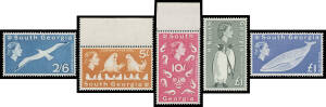 FALKLAND ISLANDS: SOUTH GEORGIA: 1963 ½d to £1 (both) including part sheets, blocks and singles to 1/- plus 2/- x20 2/6d x18 5/- x19 10/- x13 & £1 grey x6, 1972 Shackleton x35+ sets, 1974 Churchill M/S SG 42 x34 & 1977 Decimal Currency Surcharges, Cat £3