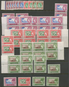 MALAYSIA: MALACCA: 1954 Definitives singles, blocks of 4 & 6 to 50c, $1 x6 $2 x2 $5 x2, 1957 Pictorials $1 x14 $2 x10 $5 x13, 1960 $5 x2, Cat £900+. (few 100)