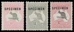 1932 Collector's set with Roos to 5/- + perf 'OS' to 10/- & Type C 'SPECIMEN' Overprint on Third Wmk &pound;1 grey & &pound;2 and SMult Wmk 10/-, KGV values to 1/4d x2 (one perf 'OS'), Engraved 1d & 6d, & several 'OS' perfins/overprints on Commemoratives, values to 5