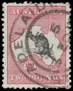 &pound;2 black & rose-carmine forgery with the tell-tale white flaw off Warrnambool, Adelaide cds, well centred, a couple of short perfs, 'SPERATI/["129"]/REPRODUCTION' h/s on the reverse, Cat $7500. [The &pound;2 Roo was the only Commonwealth of Australia issue prod