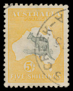 5/- grey & chrome-yellow with the Watermark Inverted BW #43a, well centred, neat SA cds, Cat $750. A very attractive stamp.