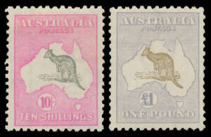 2d to &pound;1 brown & blue (regummed) with extra 6d blue, 6d brown with Broken Leg, 9d & 1/- with the Watermark Sideways, variable centring, a few short perfs, the 10/- with hinge remainder, others are lightly mounted. Advertised retail $5500. (16)