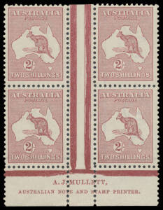 2/- maroon AJ Mullett Imprint block of 4 BW #38zb, very lightly mounted, Cat $2500.