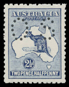 of PUNCTURED 'OS': 2½d deep blue with Thick Coastline of WA BW #11Bb(2)d, exceptional centring, a few characteristic rough perfs, unmounted, Cat $350 plus a premium for the variety. Superb!