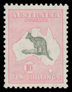 10/- grey & pink, very well centred, one tiny tonespot, unmounted, Cat $3000.