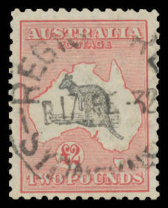 £2 grey-black & rose-carmine, "socked on the nose" with 'REGISTERED/17FE32/SYDNEY NSW' cds, Cat $1200.