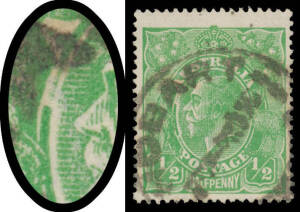 ½d green Electro 2 with Cracked Electro From Oval above King's Nose to the Roo's Feet BW #63(2)k, oily Hobart cds largely clear of the variety, Cat $2500. Michael Drury Certificate (2011) as BW #63(3)i but that is an error.
