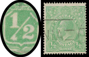 &frac12;d green Electro 3 with Clubbed Fraction Bar at Left BW #63(3)j, repaired tear at upper-left, Hobart machine cancel well clear of the variety, Cat $1500. Michael Drury Certificate (2011).