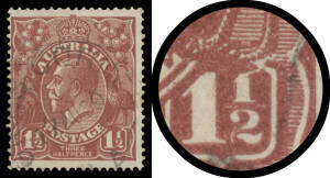 1½d brown with unlocated variety Cracked Electro from Top of Right-Hand Fraction to Right-Hand Frame BW #85(U)k [C156], minor corner crease, light 'GILES CORNER/17AU20/SA' cds largely clear of the variety, Cat $1000.