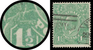 1½d green with Cracked Electro from Left-Hand Frame through Kangaroo's Legs BW #88(12)n, Melbourne slogan cancel clear of the variety, Cat $450. Superb!