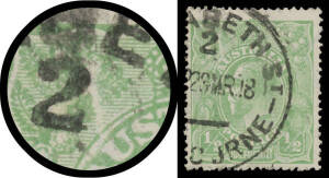 &frac12;d green Electro 5 Cracked Electro through Left-Hand Wattles to Kangaroo's Forearm BW #65(5)ha, 'ELIZABETH ST/ 2 /28MR18/MELBOURNE' cds impinges a little on the variety, Cat $600.