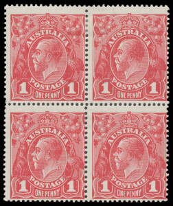 Harrison Printings 1d carmine-rose with the Watermark Inverted BW #74Aa block of 4, lightly mounted, Cat $10,000+.