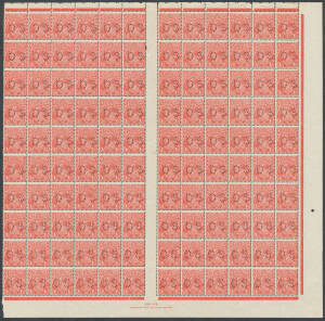 - Plate 1 1&frac12;d red BW #92(1) complete sheet of 120 (missing the left-hand margin) with listed varieties, Ash Imprint & single Plate Dot, a few listed varieties, unmounted, Cat $3000++.