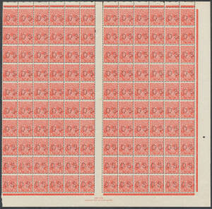 - Plate 1 1½d red BW #92(1) complete sheet of 120 (missing the left-hand margin) with listed varieties, Ash Imprint & single Plate Dot, a few listed varieties, unmounted, Cat $3000++.