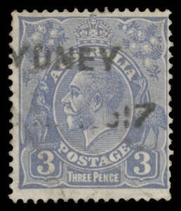 3d blue with the Watermark Inverted BW #109a, two creases, Sydney parcels cancel, Cat $20,000. [The ACSC states "...of considerable rarity. Only three mint and three used examples...recorded". However, we have recorded at least 7 used examples]
