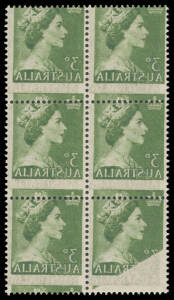 1953-59 QEII 3d green with Strong Offset Affecting All Units (80% on the last unit) BW #295c, unmounted, Cat $1500+.