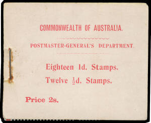 1913 Kangaroos 2/- (1d x18 & &frac12;d x12) with the Inside Front Cover in Red/Green with Seriffed Headings BW #B7A (SG SB1), some separation of the panes & the cover fold split, Cat $3000 (&pound;2250).