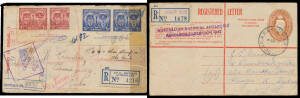 Album of covers mostly with Kangaroo frankings including WWI usages to Europe, a few registered, etc, and a smaller group with KGV frankings, condition a bit mixed. (100+)