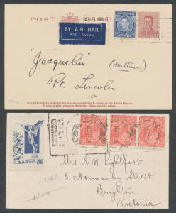 1927-39 commercial airmail covers including internal with 'FORWARDED/BY AIR MAIL' cachet or "Angel" label, 1934 Melbourne-Quetta, 1935 Simla-Sydney, 1938 Brisbane-Ireland, 1939 France-Werribee, 1941 Rotterdam-Geelong, etc, generally fine to very fine. (12