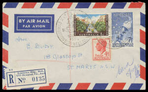 1956 Olympic Games pictorial cds (Wrestling) of DEC4/1956 & 'Exhibition Bldg, Melb/XVI Olympiad, Vic, Aust' registration label on airmail cover to NSW.