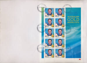 2000 Sydney Olympics set of 16 Gold Medallist personalised stamp sheetlets on plain covers with appropriate FDI cds of Frankston Town Centre (Vic), unaddressed; also Chinese Gold Medallist $1.50 personalised stamps x29 in China National Philatelic Corpora