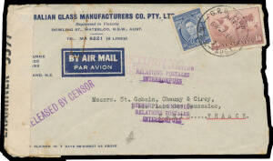 1940 (June 7) cover to Paris with French 'RETOUR A L'ENVOYEUR/RELATIONS POSTALES/INTERROMPUES' h/s in violet, apparently held in England for more than a year then with 'RELEASED BY CENSOR' h/s beneath British censor label & returned via New York (b/s of O