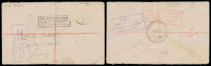 1943 (Sep 1) registered cover with 'AUST FPO/167' b/s in use at Merauke (Dutch New Guinea) & boxed registration h/s, to Sydney with the stamps washed-off & boxed 'DAMAGED BY WATER/THROUGH ACCIDENT/TO FLYING BOAT' b/s in red: see AAMC #963a, undercatalogue
