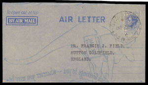 1944 (Dec 13) 7d Air Letter with Qantas Kangaroo Postman printed within, to England: see AAMC #992e, Cat $800. [Only 100 were prepared]