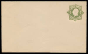 ENVELOPES - STAMPED TO ORDER: 1916 Star ½d green BW #ES25 on unusually thick laid stock, unused, Cat $400. [This envelope has no printing added & presents as a Post Office issue. However, the unusual stock strongly suggests it is from a commercial requisi