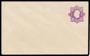 ENVELOPES - STAMPED TO ORDER: 1916 Star 2d violet BW #ES58, flap stuck, unused, Cat $1000. Rare. [This envelope has no printing added & presents as a Post Office issue. However, the ACSC states that the entire printing of BW #EP12 was cancelled-to-order. 