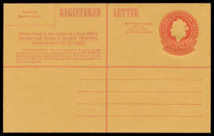 REGISTRATION ENVELOPES: lale-1965 2/5d with 'COMPENSATION...up to &pound;50 ($100)...' at Upper-Left BW #RE45, unused, Cat $1000. Superb! [The ACSC states that only 17,280 were issued, of which some would have been destroyed after the introduction of decimal cu