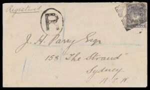 BRITISH EAST AFRICA: 1895 cover to NSW with rare franking of 'BRITISH/EAST/AFRICA' Overprints 4&frac12;a dull violet SG 39 (Cat &pound;100 x10+ on cover) tied by 'MOMBASA/NO22/95' squared-circle, superb 'ADEN/REG' transit b/s (frame worn-away) & very fine 'REGISTERED/