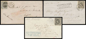 GREAT BRITAIN - ENGLAND: 1863 (Nov 25) to Norfolk "Via Marseilles" but with Victorian Redrawn Die 6d black only & very fine strike of the boxed 'INSUFFICIENTLY PAID/VIA MARSEILLES' handstamp in red, plus 1865 & 1866 similarly franked & endorsed covers to 