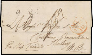 GREAT BRITAIN - SCOTLAND: 1811 (Nov 17) entire from Sydney to Stirling "Per Ship Thomas" on arrival rated "2/-" with 'MA/ C 13/812' transit b/s & 'MY/1812/16' cds of Edinburgh in red on the face, the brief holograph letter signed "MC OConnell/Lt Col Comdg