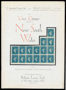 AUCTION CATALOGUES: Robson Lowe "The George Ginger Collection of New South Wales" (5-6/12/1945), 883 lots, a very fine example, with p/r. Rare. [Copies sold at Prestige auctions of 23/9/2011 & 7/2/2014 for $241 & $368 respectively]