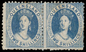 1880 High Value Lithographs 2/- blue SG 119 horizontal pair, the second unit with a minor thin, large-part o.g., Cat &pound;280+.