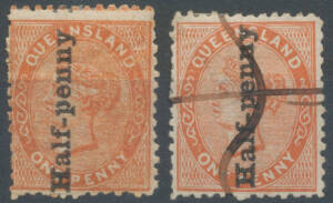 1880 Surcharge 'Half-penny' on 1d red-brown Die I SG 151, large-part o.g., Cat £325.