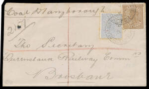 Handy batch with four Small Chalon frankings including 1869 to Worcesershire with very fine 6d & Rays '87', 1885 to Canada with 2d x3, 1888 endorsed "Tender for carriage & Engine Sheds" with 1d pair, 1892 with 2d & 3d tied by 'REGISTERED/MARYBOROUGH' cds,