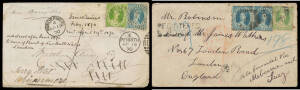 Batch of Small Chalon covers comprising with 1d vermilion or 2d both with boxed 'DEFICIENT POSTAGE/FINE' h/s; 2d; 2d x4; 2d + 6d; two with 2d x2 + 6d (one with 'REGISTERED/BUNDABERG' h/s; 3d strip of 3 (front only); and 3d + First Sideface 6d to Schleswig