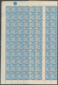 PLATE PROOFS: 6d perforated sheet of 120 (12x10) in blue on gummed unwatermarked paper, with central gutter & Plate Number '1' at upper-left & upper-right, a few very minor blemishes, full unmounted o.g.