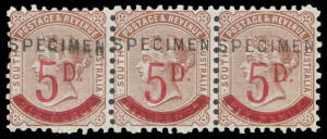 'SPECIMEN' OVERPRINTS: '2&frac12;d.' on 4d & '5D.' on 6d strips of 3, 6d blue, Tannenberg 2&frac12;d & 5d and GPO &frac12;d, plus various reprints to 2/-, all with 'SPECIMEN' Overprint; (23)