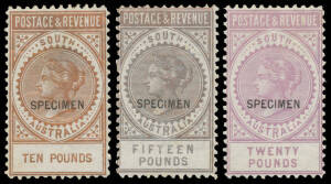'SPECIMEN' OVERPRINTS: 12&frac12;mm Overprint on 2/6d lilac to &pound;20 dull reddish violet SG 195-208, the &pound;3 & &pound;4 are creased & the &pound;5 is a bit aged, otherwise very fine with large-part o.g. [These stamps are from the original 1886 printings. Most stamps with the 1