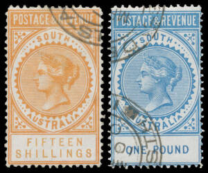 CANCELLED TO ORDER - WITH ADELAIDE DOUBLE-RING CDS: 2/6d to &pound;1 SG 195a-199a all with Adelaide double-ring cds, the 5/- 15/- & &pound;1 with large-part o.g., Cat &pound;520. [These were the only denominations prepared in this fashion] (5)