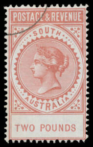 CANCELLED TO ORDER WITH "DUMB" QUARTER-CIRCLE: &pound;2 Venetian red SG 200a, Cat &pound;500. In 1903, all mint remainders of the 'POSTAGE & REVENUE' series were sent to the Commonwealth Stamp Printer (JB Cooke) in Melbourne. In 1905, small numbers of the &pound;2 to &pound;20 