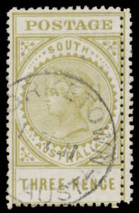 3d olive on Thin Pre-Gummed Paper with Double Perfs at Right BW #S38b, Yorketown cds of 11DE11, Cat $200.