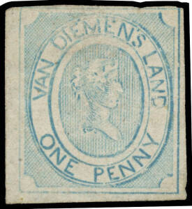 1853 Couriers Medium Soft Yellowish Paper 1d pale blue SG 1, three good to large margins & just touching the outer frameline at the top, skilfully ironed-out crease, a bit grubby, Cat &pound;9500. A very rare unused "Number One". BPA Certificate (1958).