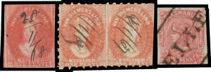 Display pages of postage stamps used as revenues with three pages of remarkable imperf multiples & 1d with Major Double Print,