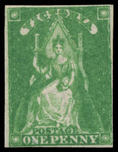 1856 Perkins Bacon Queen-on-Throne Imperf 1d yellow-green SG 40, margins just clear to good, large-part o.g., Cat £275. Superb!